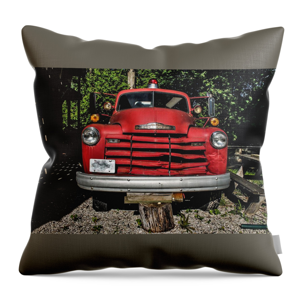 Firetruck Throw Pillow featuring the photograph Tears From A Broken Down Angel by Karl Anderson