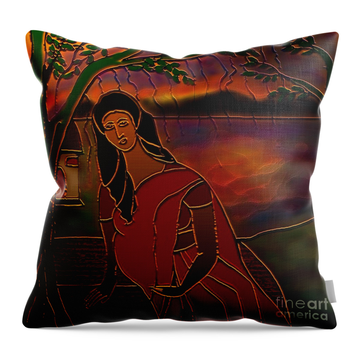 Sita Painting Throw Pillow featuring the digital art Tears Of Tamasa by Latha Gokuldas Panicker