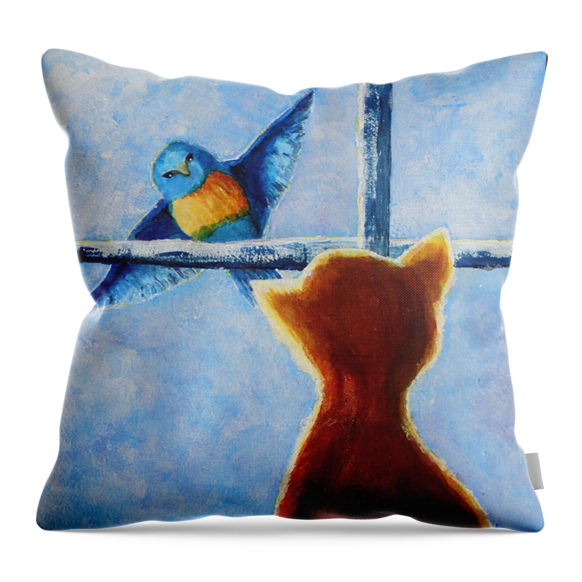 Bird Throw Pillow featuring the painting Teasing Bird by April Burton