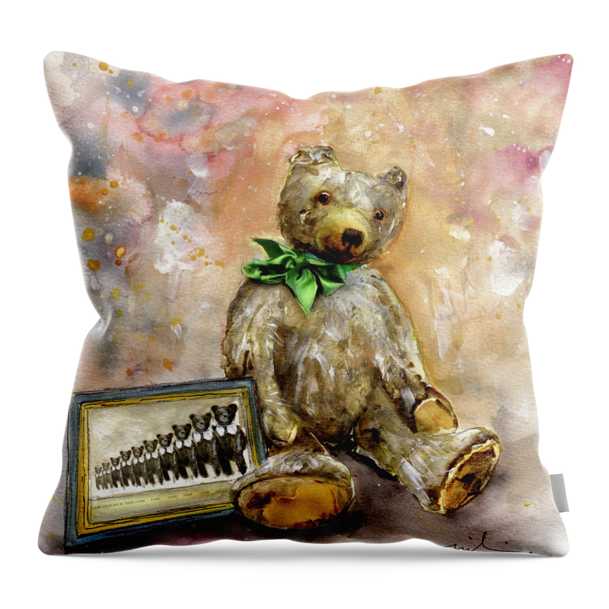 Travel Throw Pillow featuring the painting Teddy bear Growler At Newby Hall by Miki De Goodaboom