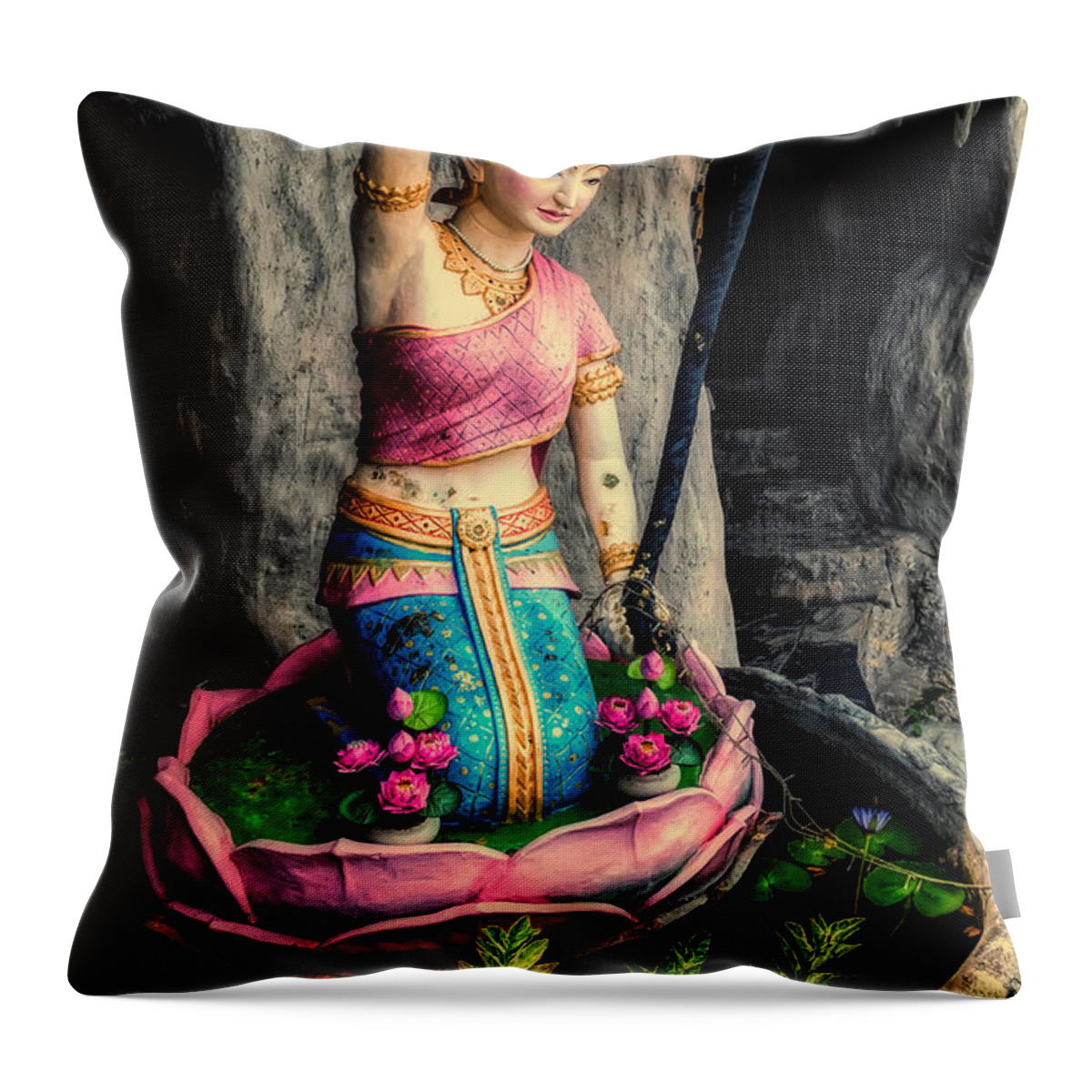 Temple Statue Throw Pillow featuring the photograph Temple Lady Statue by Adrian Evans