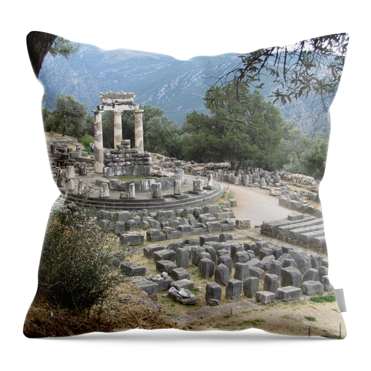 Athena Throw Pillow featuring the photograph Temple of Athena at Delphi by David Bader