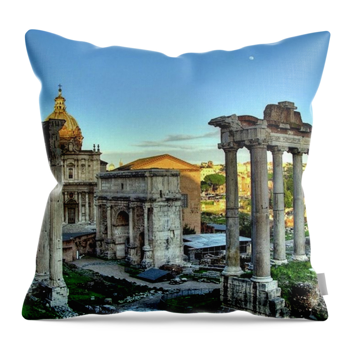 Temple Throw Pillow featuring the painting Temple of Saturn by Troy Caperton