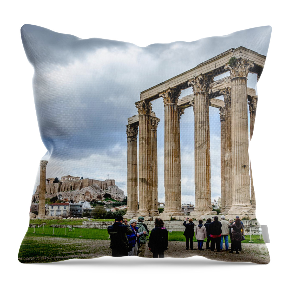 Temple Of Zeus - Athens Greece Throw Pillow featuring the photograph Temple of Zeus and Acropolis - Athens Greece 2 by Debra Martz