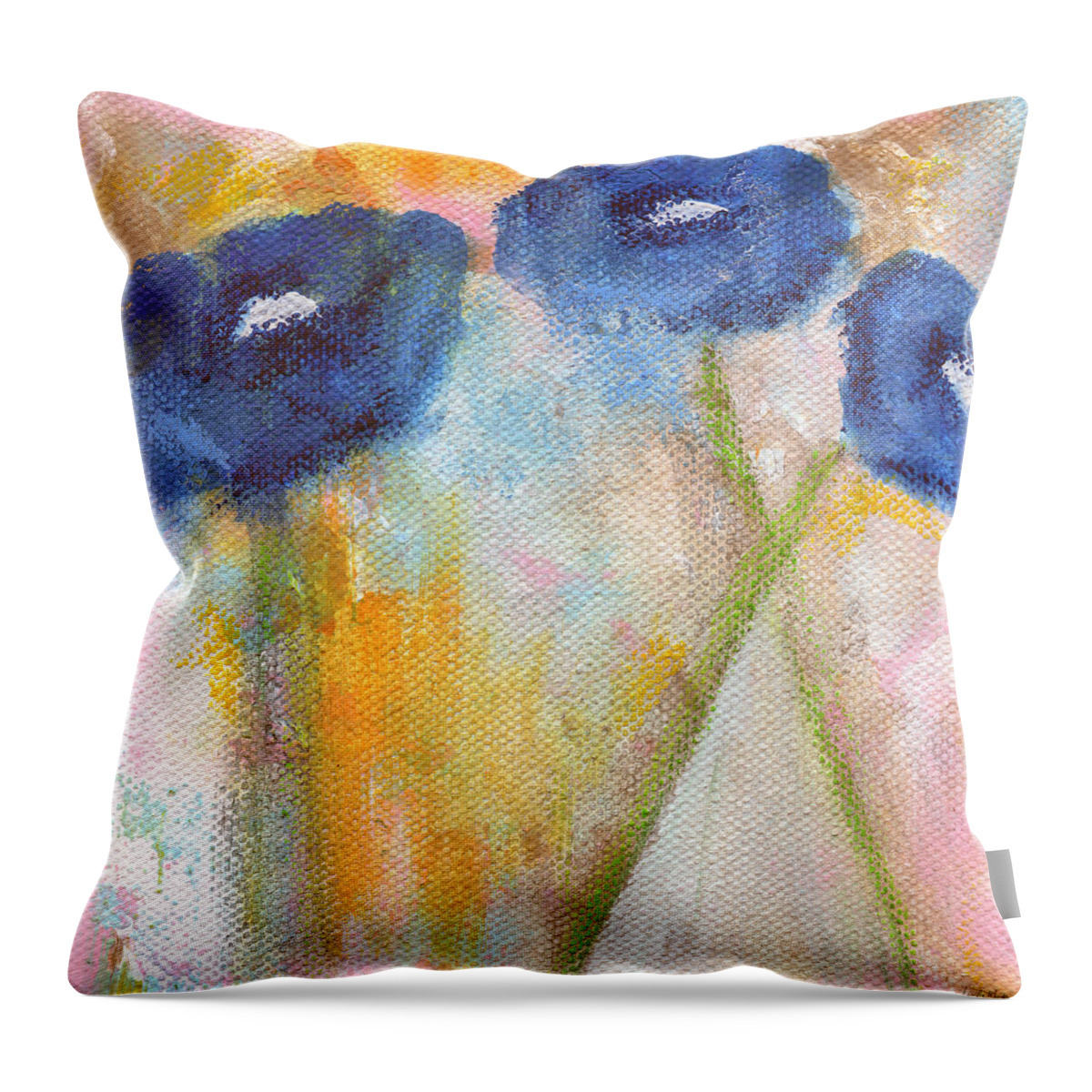 Flowers Throw Pillow featuring the painting Temporary Crossroads- Floral Art by Linda Woods by Linda Woods