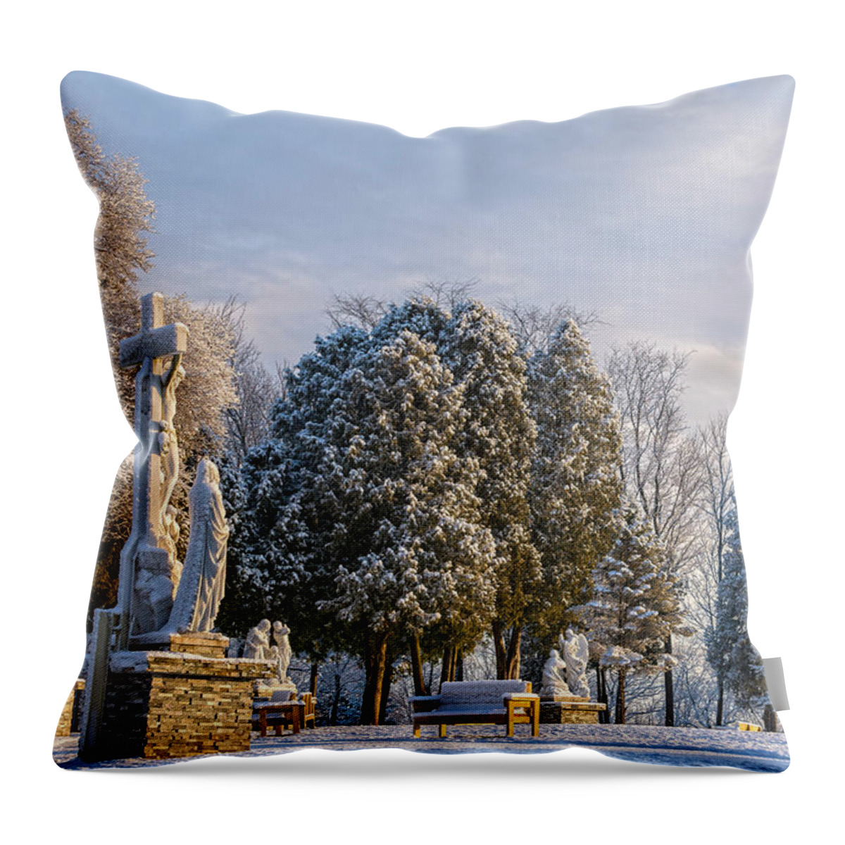 Ten Stations Of The Cross Throw Pillow featuring the photograph Ten Stations Of The Cross Christmas Morning by Angelo Marcialis
