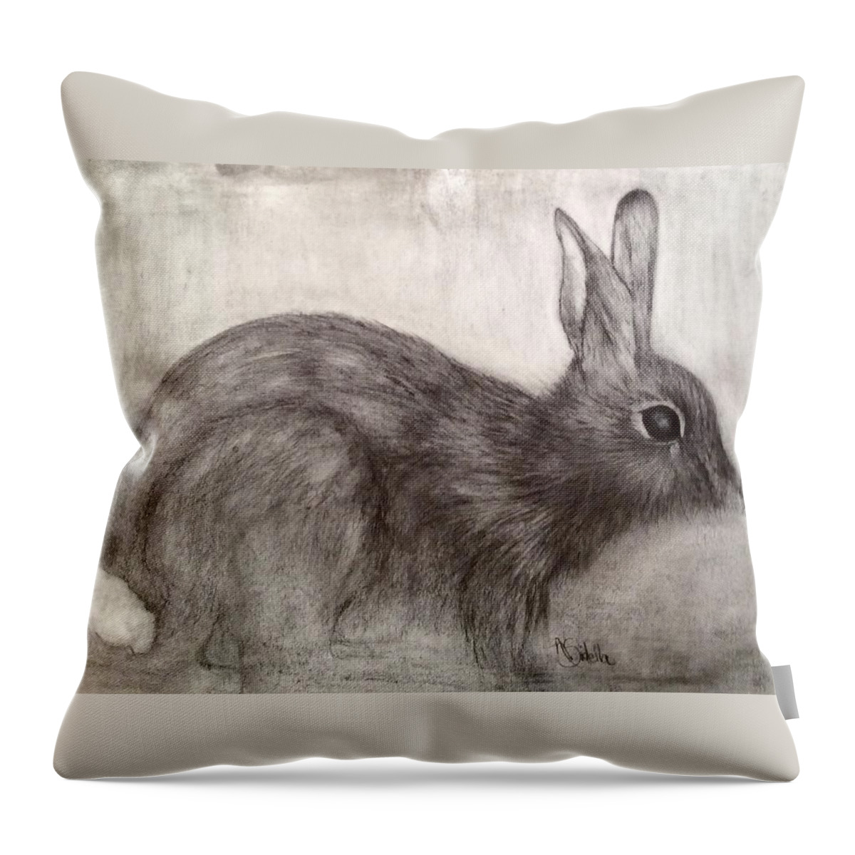 Tennessee Wildlife Throw Pillow featuring the drawing Tennessee Wildlife Cottontail Rabbit by Annamarie Sidella-Felts