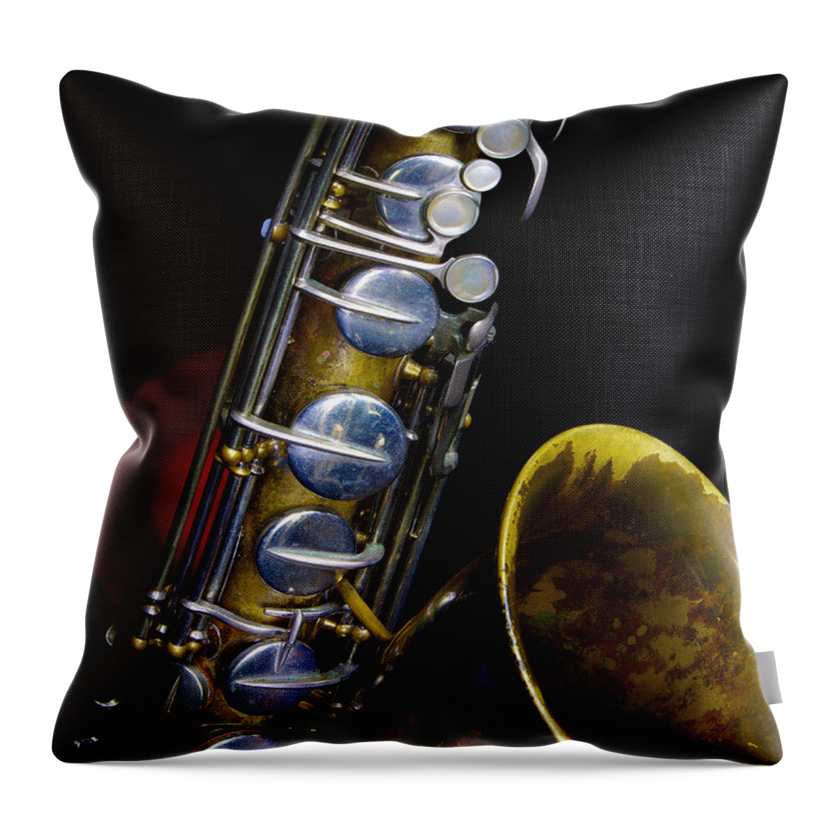 Saxophone Throw Pillow featuring the photograph Tenor #1 by Jim Mathis