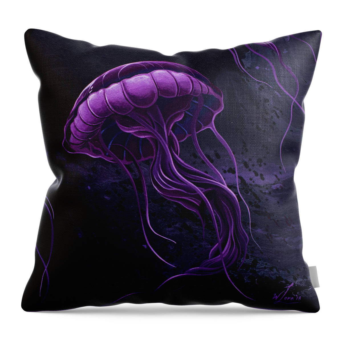 Jelly Fish Throw Pillow featuring the painting Tentacles by William Love