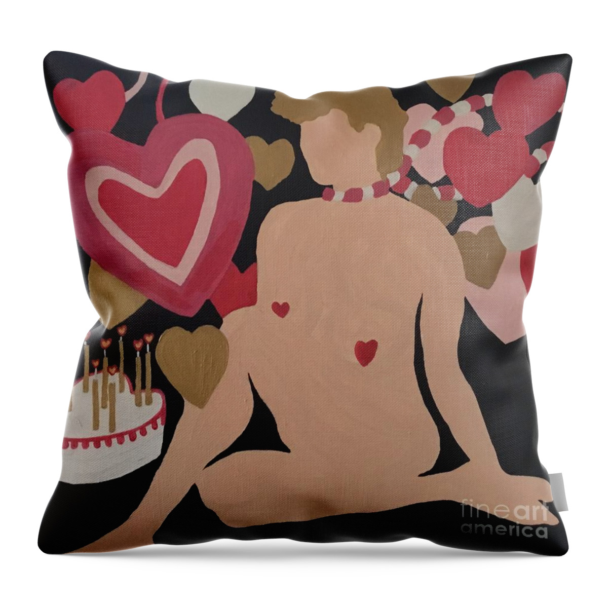 Valentines Day. Cake Birthday Hearts Nude Female Throw Pillow featuring the painting Tenth Valentine's Day by Erika Jean Chamberlin