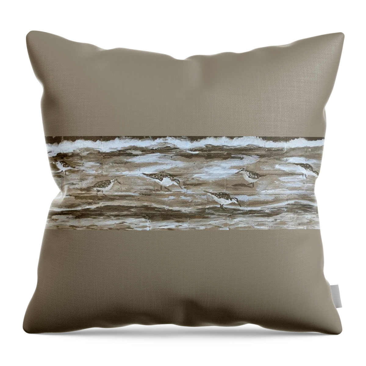 Shore Birds Throw Pillow featuring the painting Teresa's sandpipers by Stan Tenney