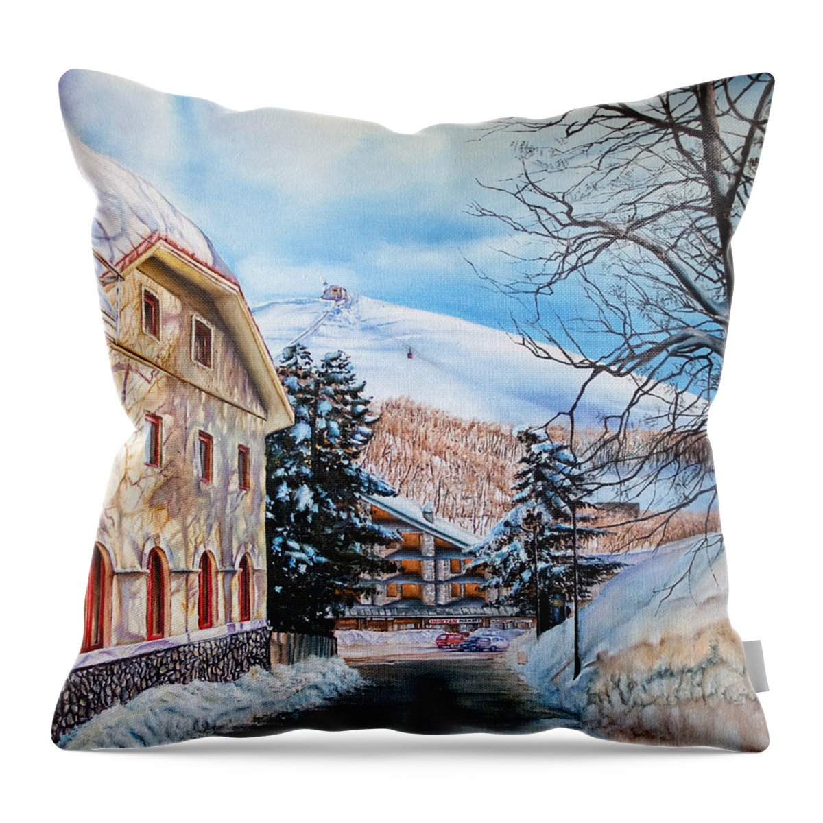 Ski Resort Throw Pillow featuring the painting Terminillo by Michelangelo Rossi