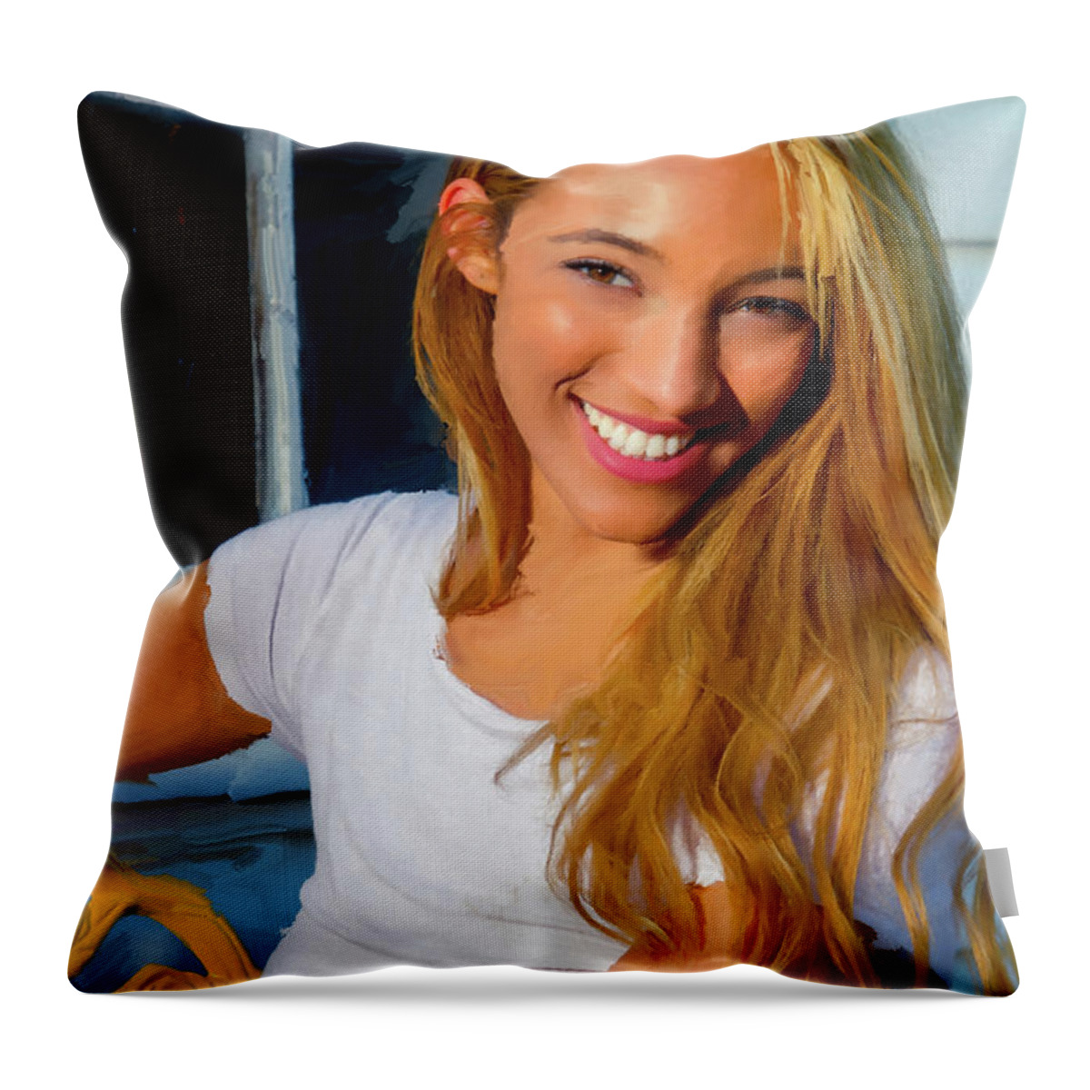 Female Throw Pillow featuring the photograph Tessa On The Porch by Thomas Leparskas