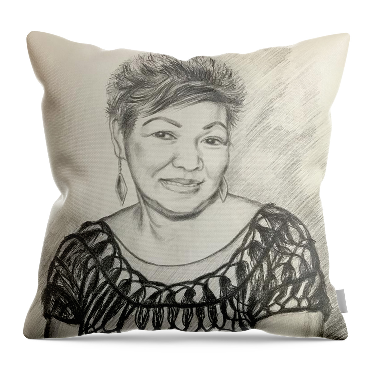 Pencil Drawing; Portrait Pencil Sketch; Portrait; Portrait Drawing Throw Pillow featuring the drawing Tessie Guinto by Rosencruz Sumera