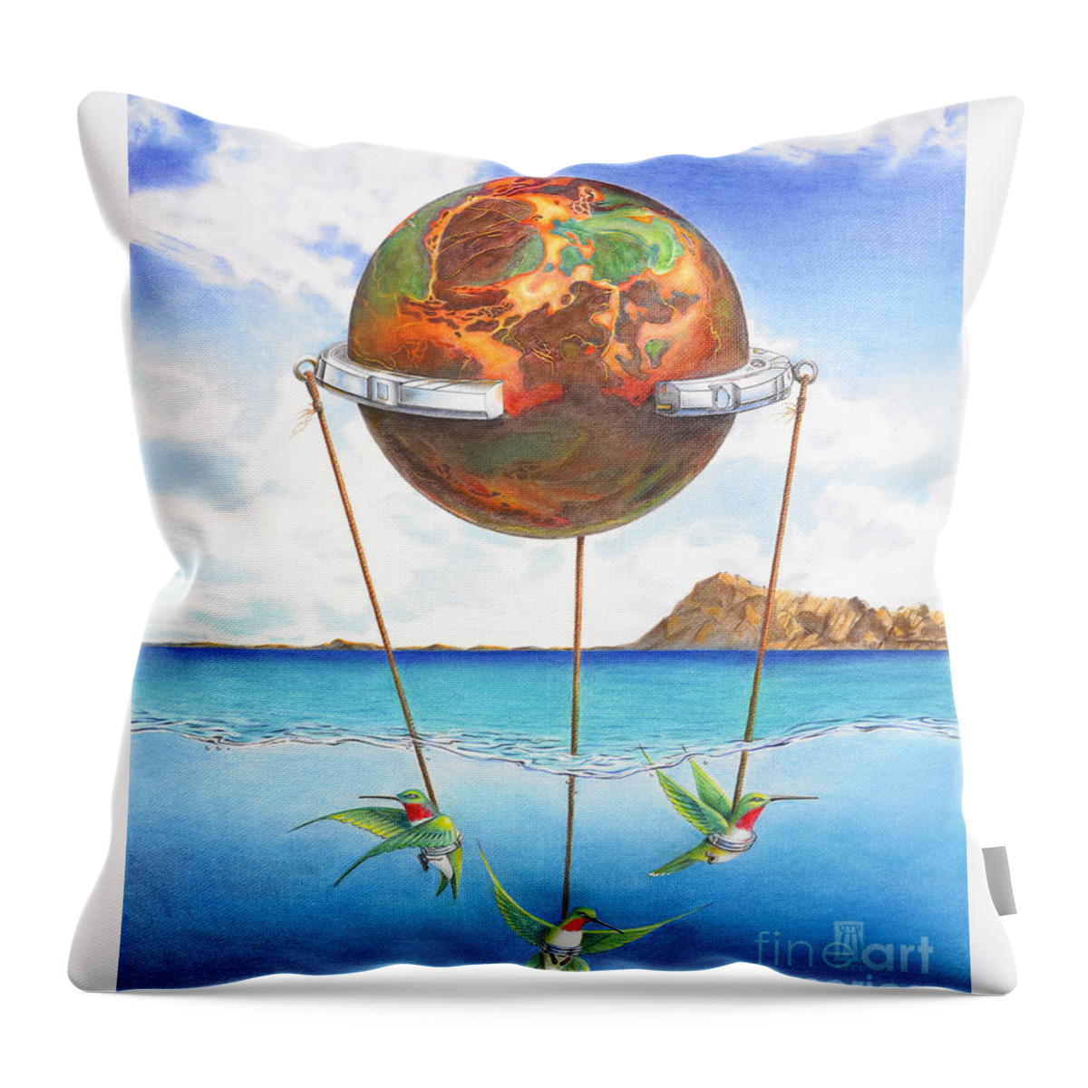 Surreal Throw Pillow featuring the painting Tethered Sphere by Melissa A Benson