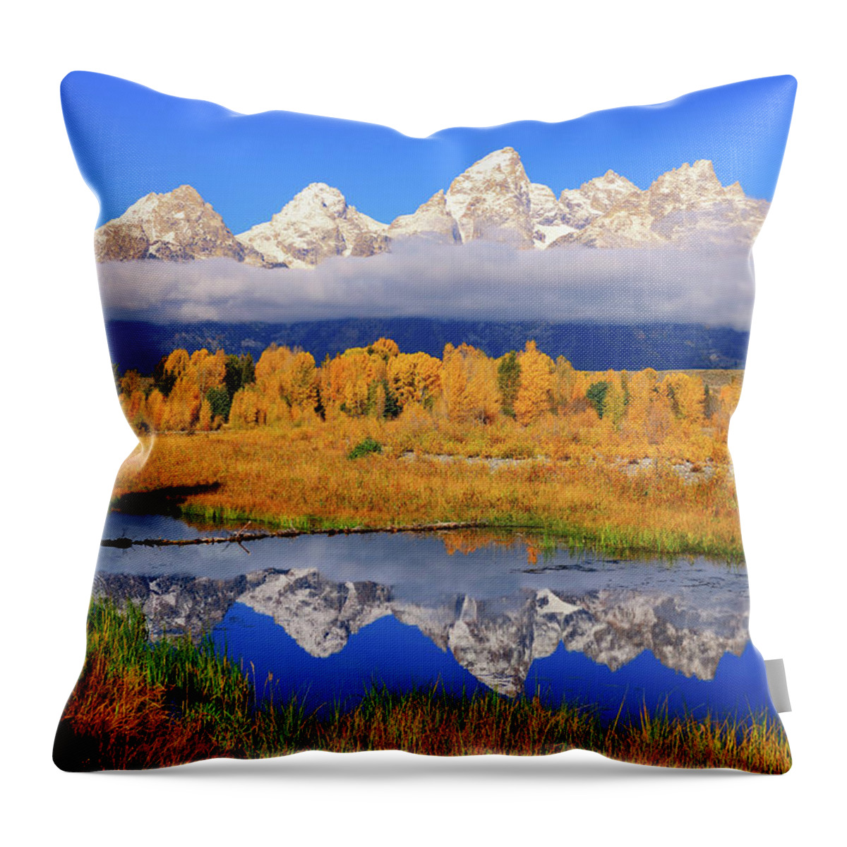 Tetons Throw Pillow featuring the photograph Teton Peaks Reflections by Greg Norrell