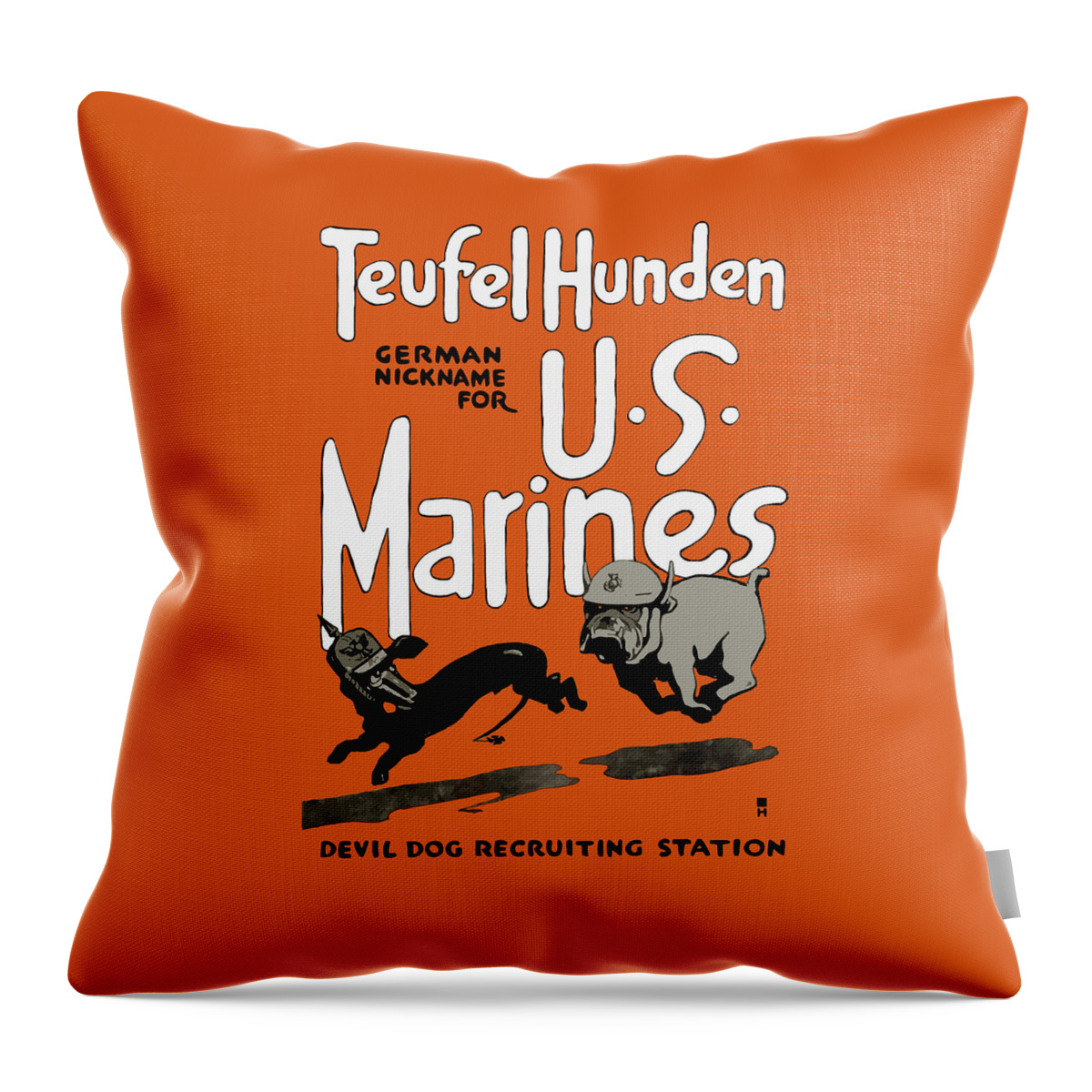 Marine Corps Throw Pillow featuring the painting Teufel Hunden - German Nickname For US Marines by War Is Hell Store