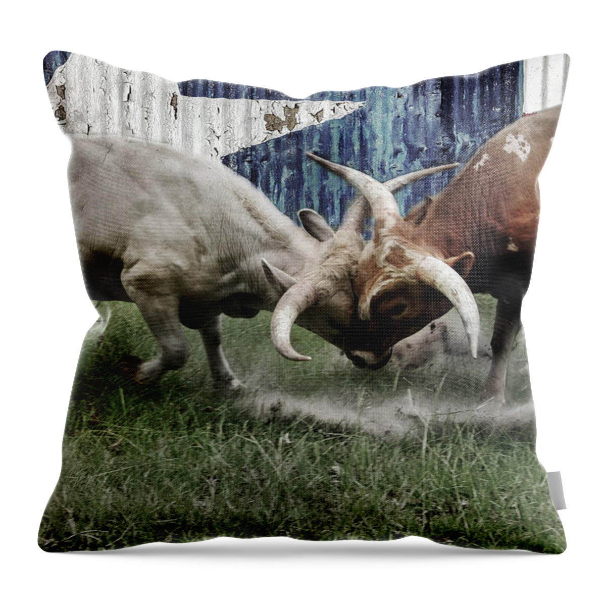 Texas Throw Pillow featuring the digital art Texas Bull Fight by Brad Thornton