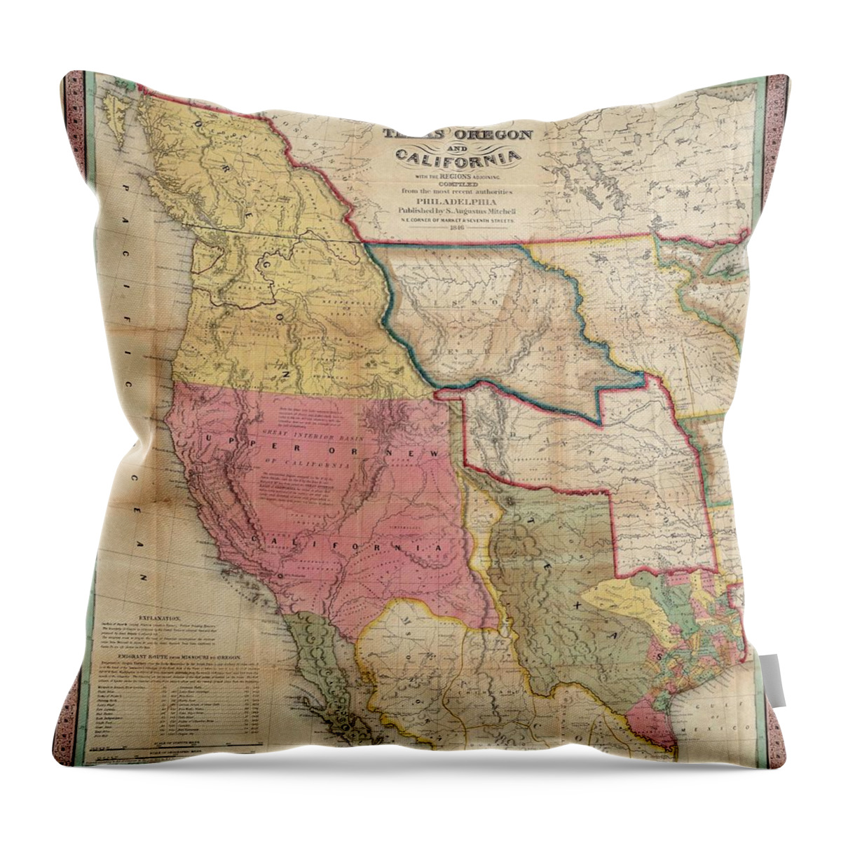 Texas Throw Pillow featuring the painting Texas California and Oregon by Samuel Augustus Mitchell