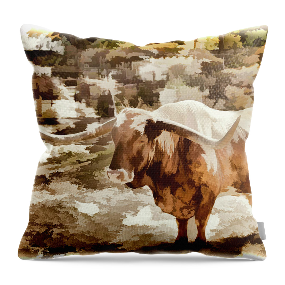 Texas Longhorn Throw Pillow featuring the painting Texas Longhorn Cattle 5314.07 by M K Miller