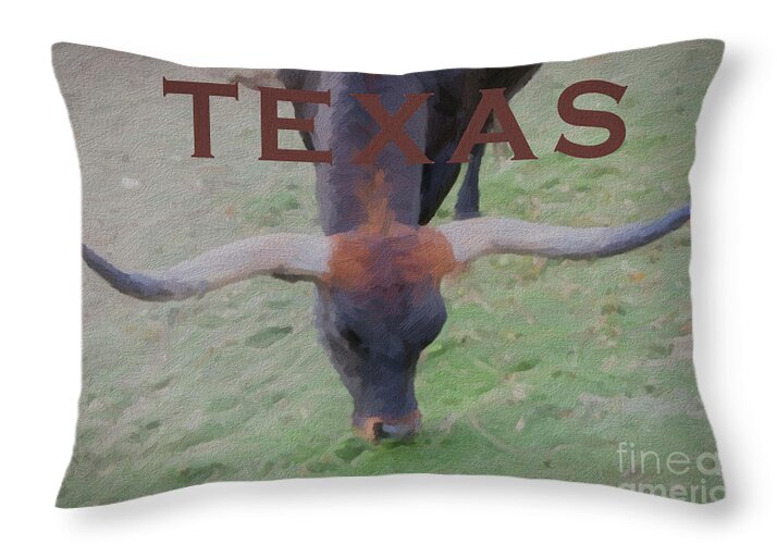 Bull Throw Pillow featuring the mixed media Texas Longhorn by David Millenheft