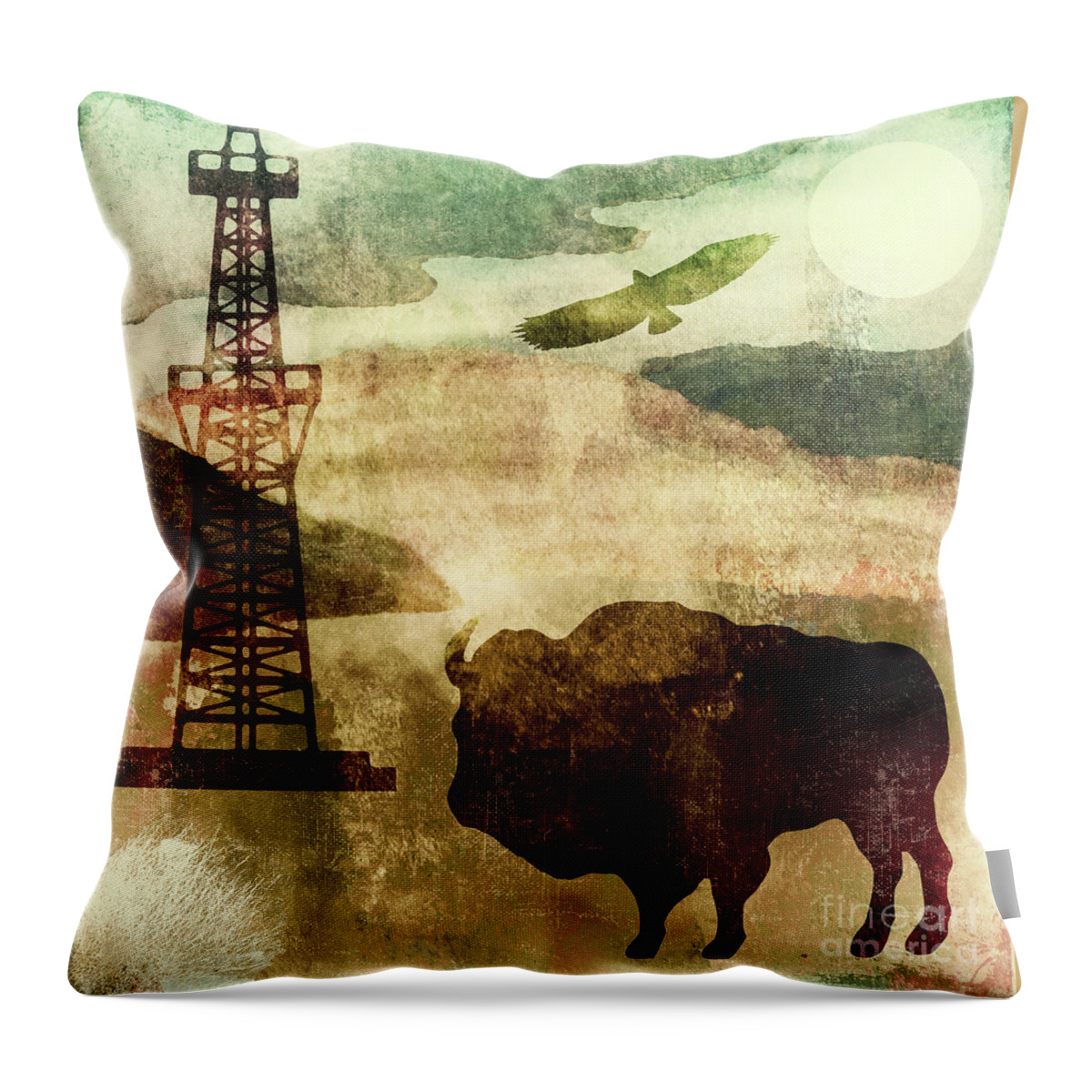 Wolf Throw Pillow featuring the painting Texas Prairie II by Mindy Sommers