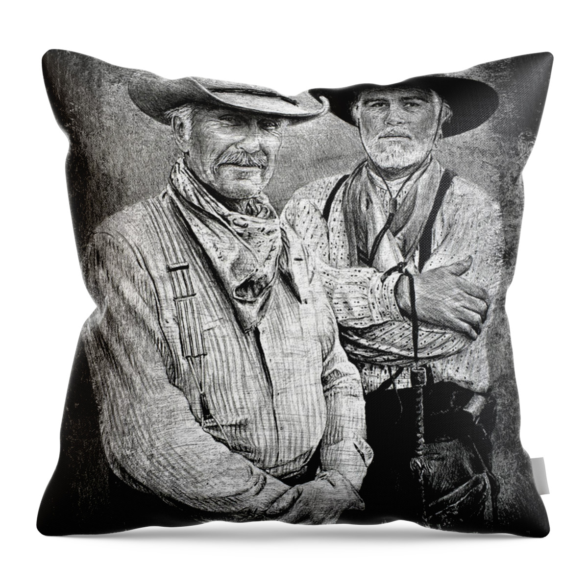 Lonesome Dove Throw Pillow featuring the painting Texas Rangers Gus and Woodrow paint edit by Andrew Read