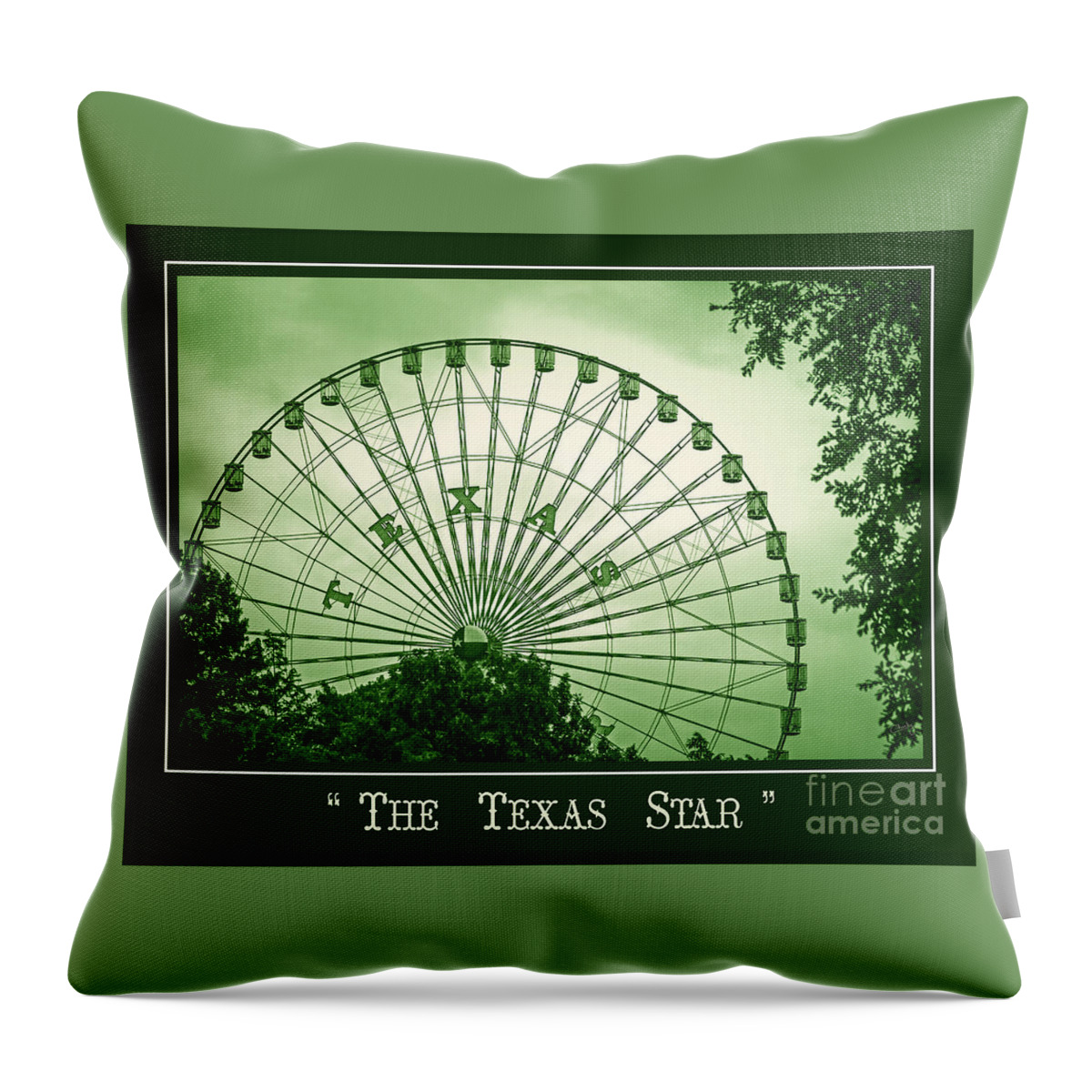 Texas Star Ferris Wheel Throw Pillow featuring the photograph Texas Star in Green by Imagery by Charly