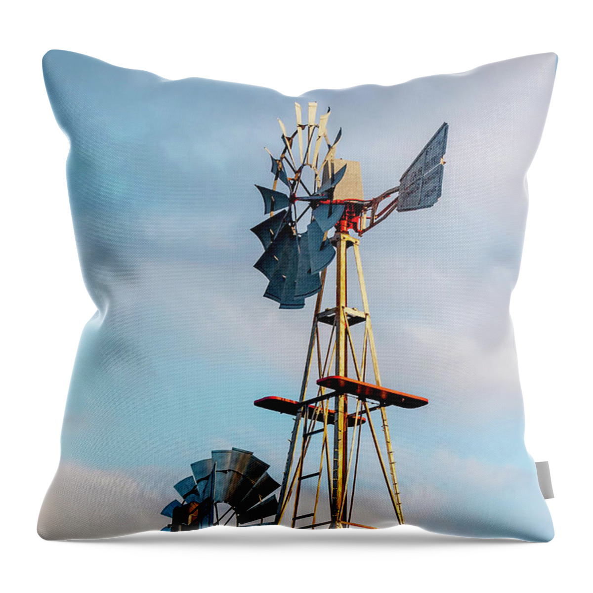 Art Block Collections Throw Pillow featuring the photograph Texas Windmills by Art Block Collections