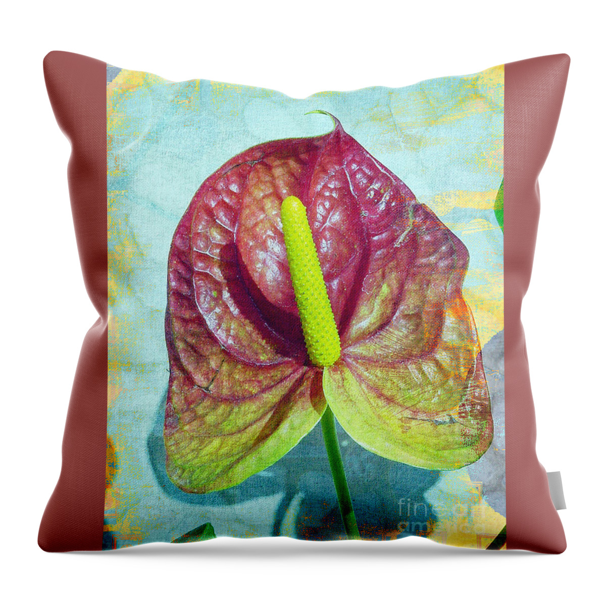 Tropical Flower Throw Pillow featuring the photograph Textured Anthurium by Mafalda Cento