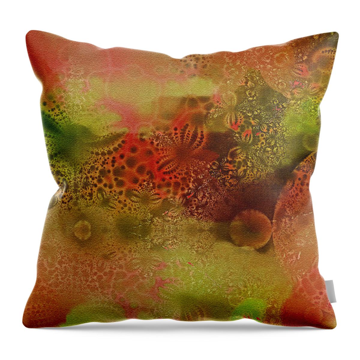 Abstract Throw Pillow featuring the digital art Textured Flowers and Bubbles by Geraldine DeBoer
