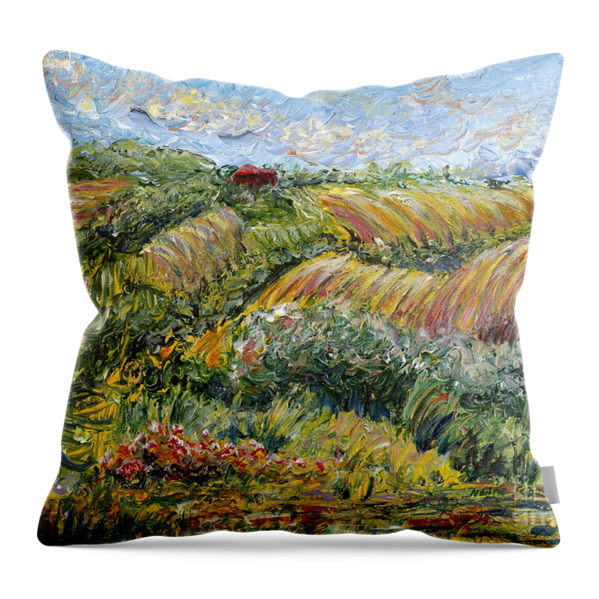 Texture Throw Pillow featuring the painting Textured Tuscan Hills by Nadine Rippelmeyer