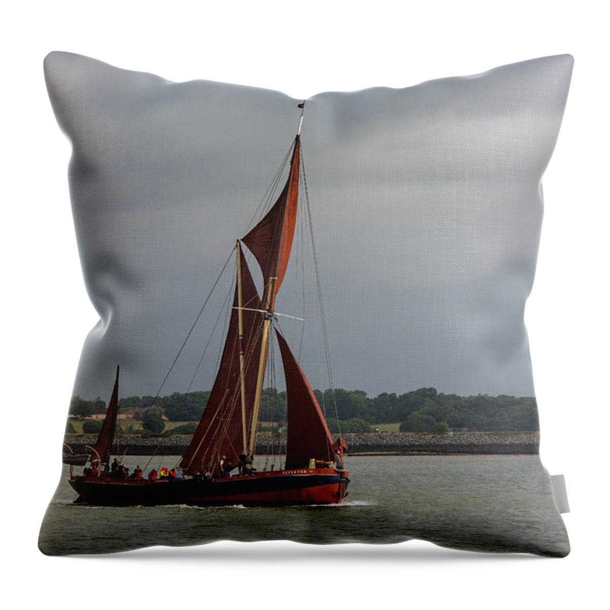 Thames Sailing Barges Throw Pillow featuring the photograph Thames sailing barge Repertor by Gary Eason
