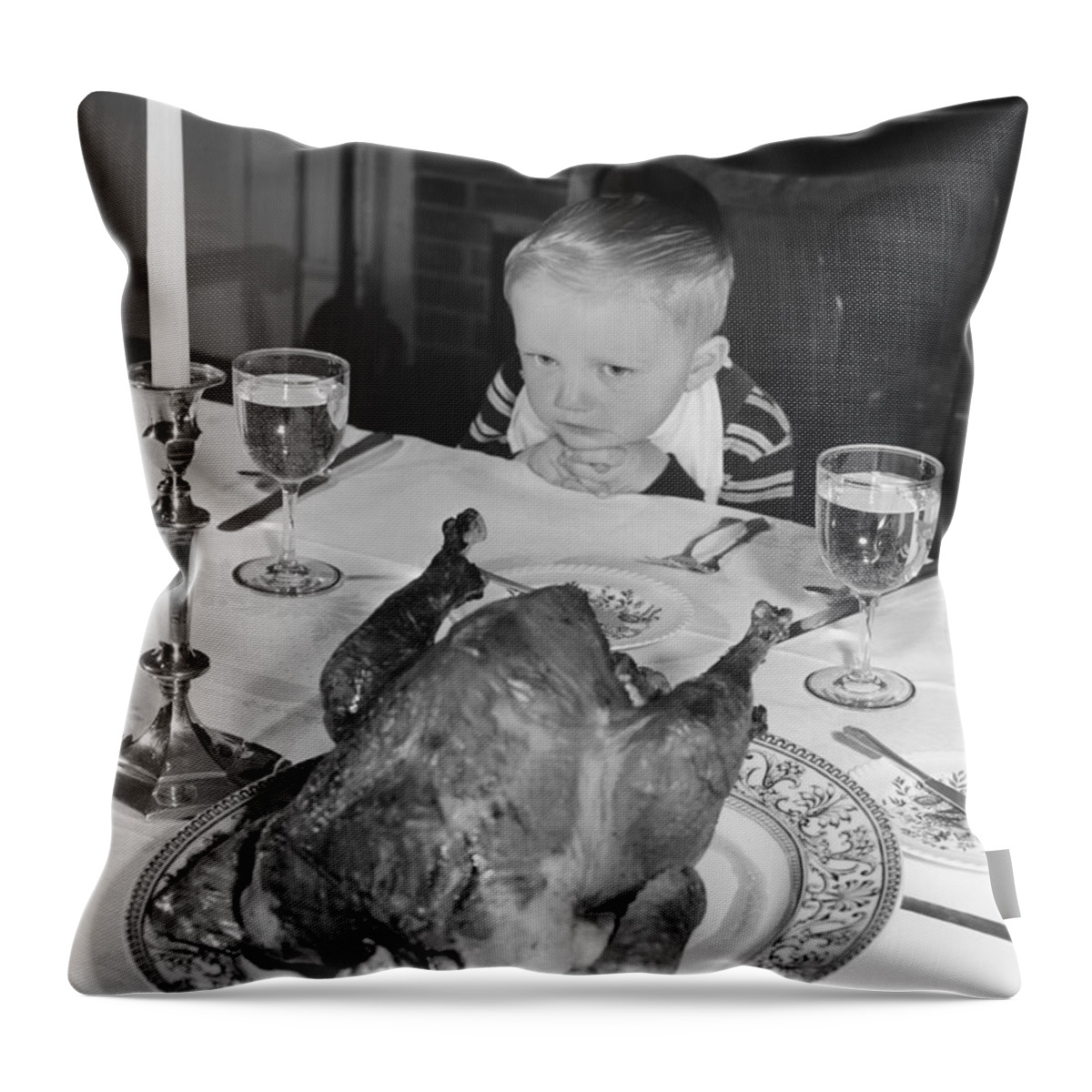 Thanksgiving Throw Pillow featuring the photograph Thanksgiving Dinner by American School