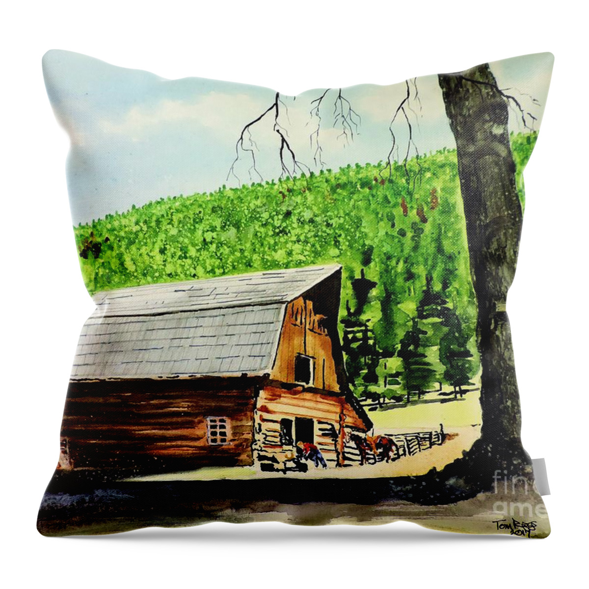 Wyoming Throw Pillow featuring the painting That Barn From That Movie by Tom Riggs