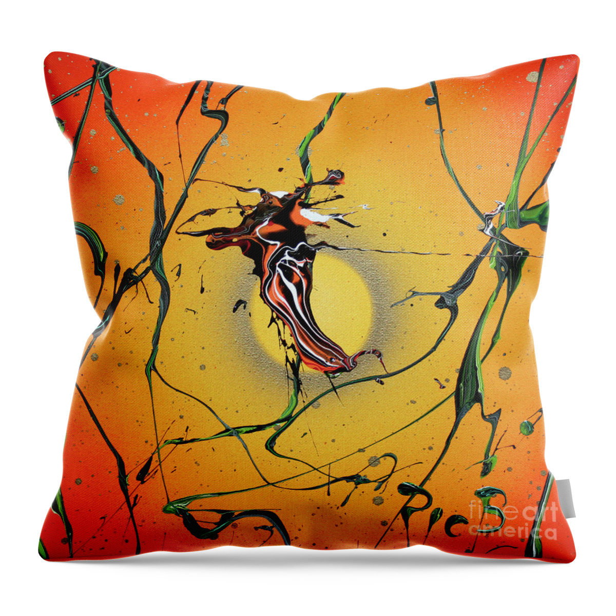 Gold Throw Pillow featuring the painting That Which Consumes You Can Easily Devour You by Ric Bascobert