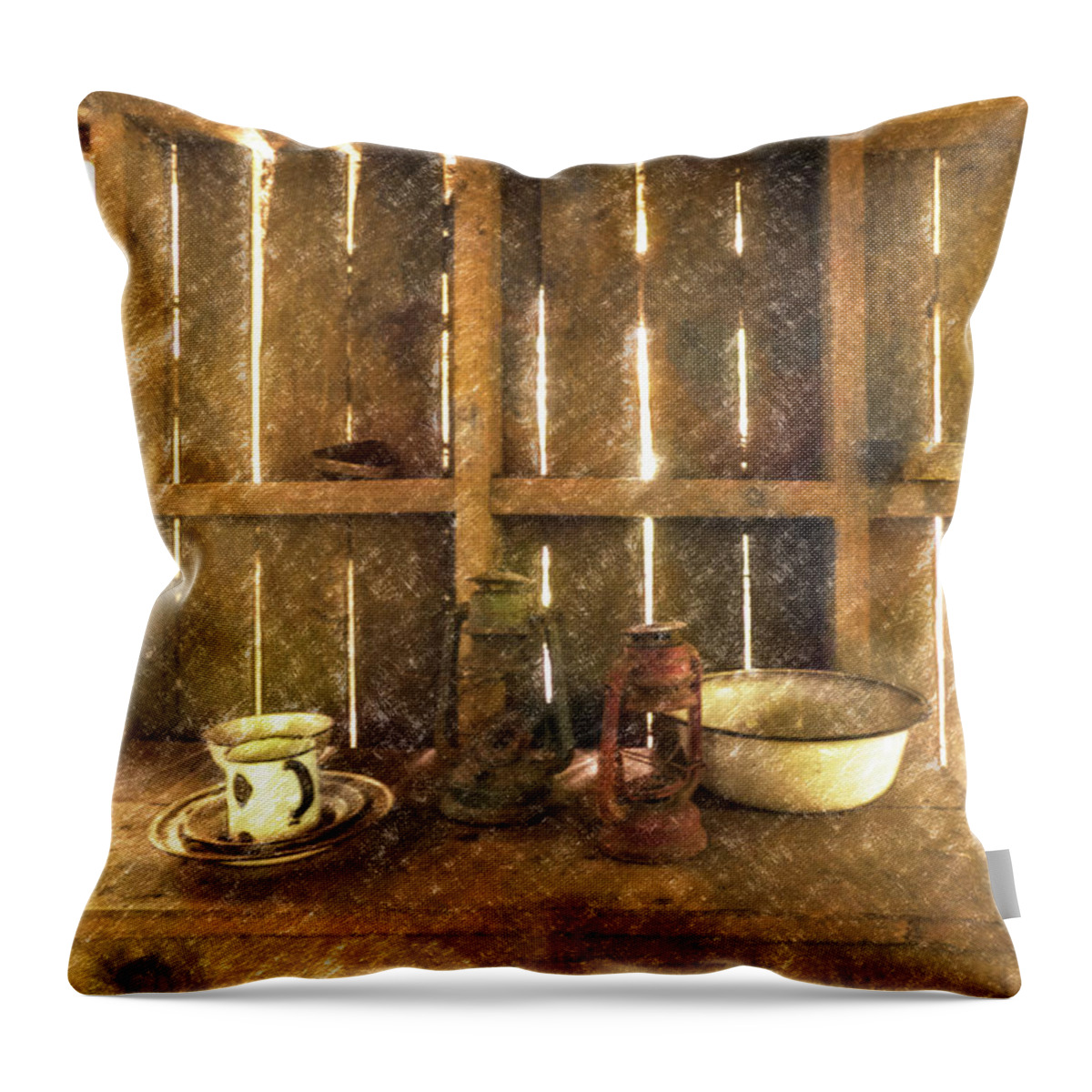 Draughty Throw Pillow featuring the digital art The Abandoned Cabin by Steve Taylor