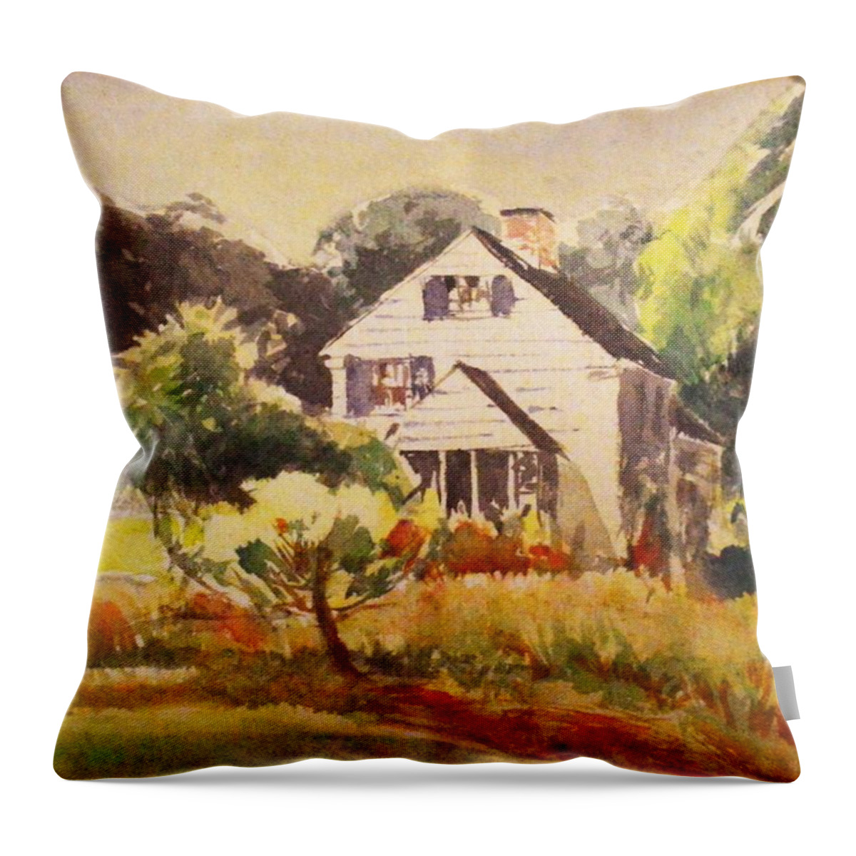 Watercolor Throw Pillow featuring the painting The Abandoned farmhouse by Stacie Siemsen