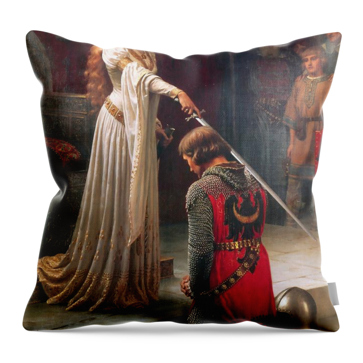 Edmund Blair Leighton Throw Pillow featuring the painting The Accolade by MotionAge Designs