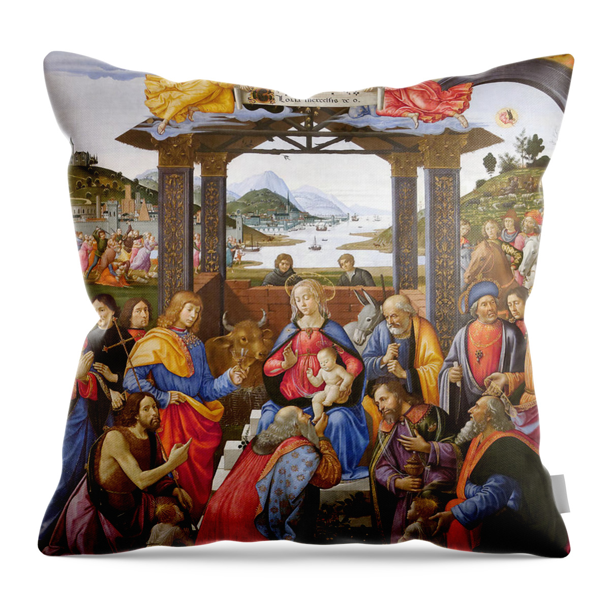 15th Century Painters Throw Pillow featuring the painting The Adoration of the Magi by Domenico Ghirlandaio
