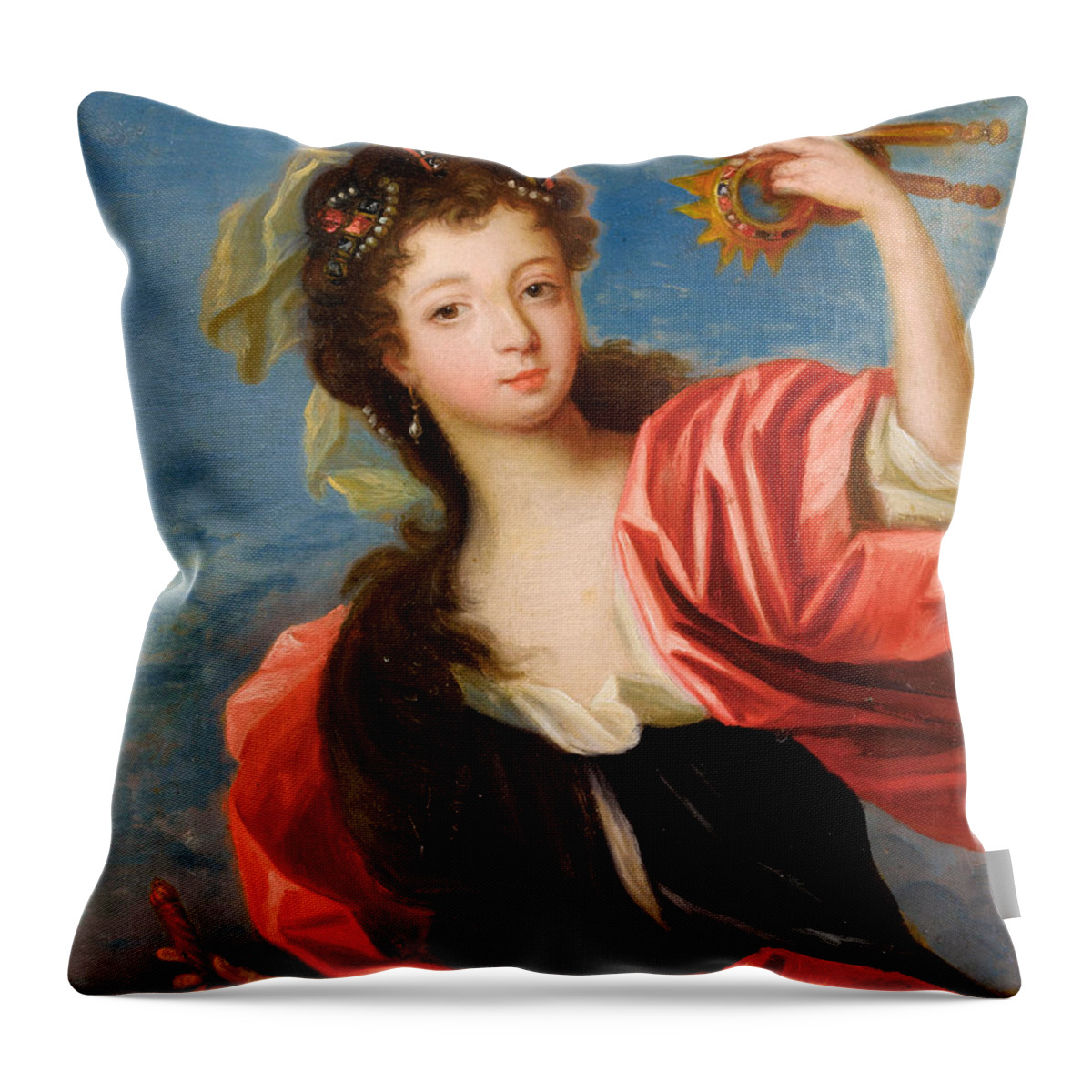 Circle Of Jean-baptiste Santerre Throw Pillow featuring the painting The Allegory of Power by Circle of Jean-Baptiste Santerre