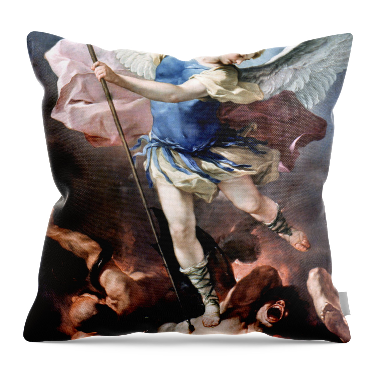 Aod Throw Pillow featuring the painting The Archangel Michael by Luca Giordano