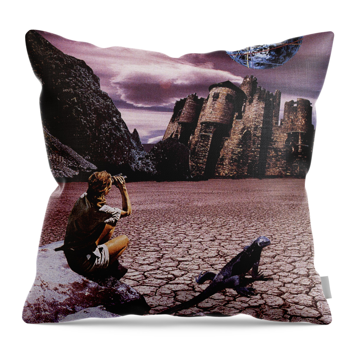 Collage Throw Pillow featuring the mixed media THe Archeologist by Linda Apple