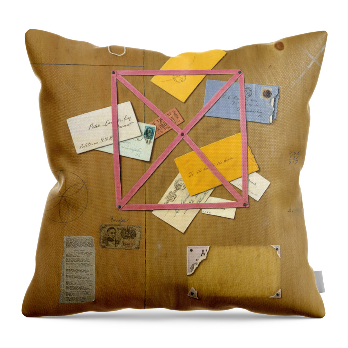 American Art Throw Pillow featuring the painting The Artist's Letter Rack by William Michael Harnett
