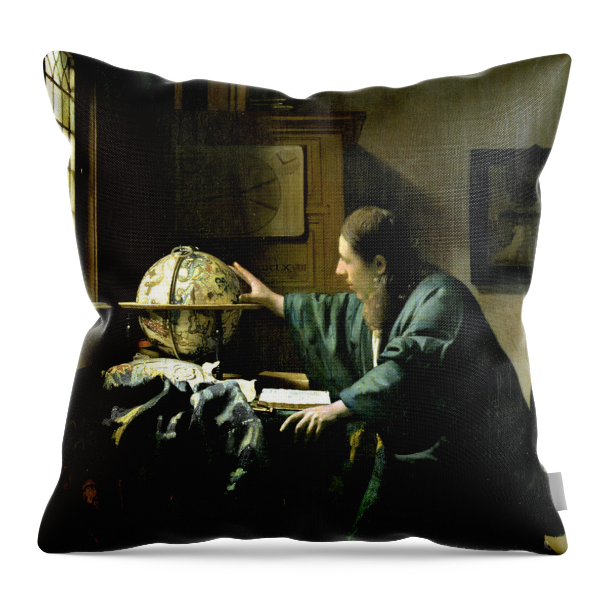 Jan Vermeer Throw Pillow featuring the painting The Astronomer by Jan Vermeer