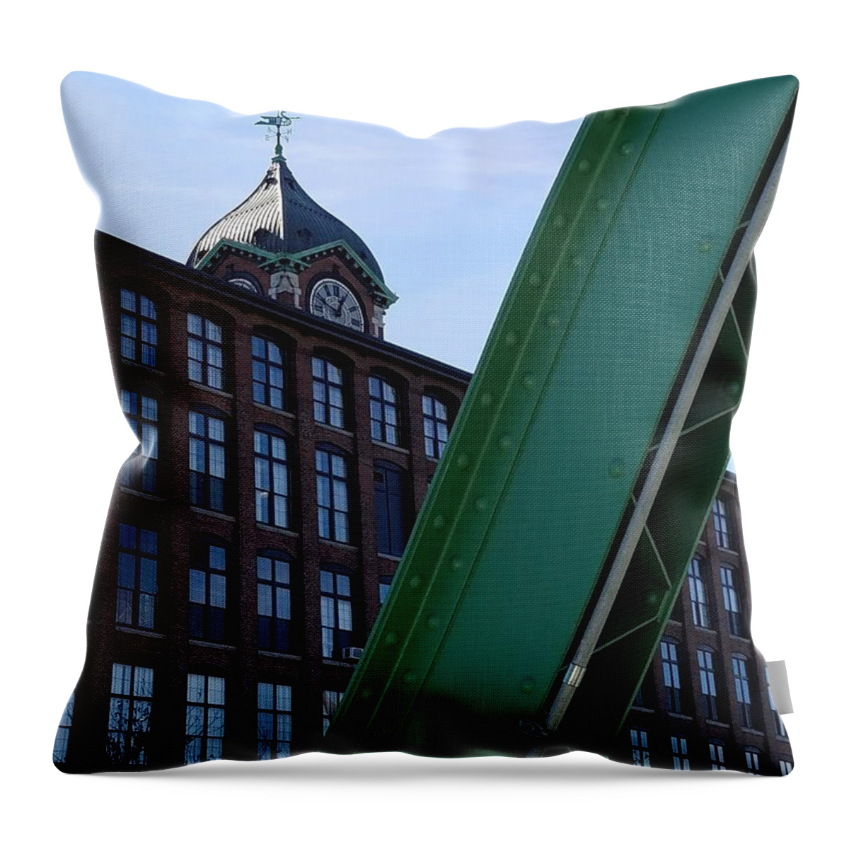 Duck Bridge Throw Pillow featuring the photograph The Ayer Mill and Clock Tower by Mary Capriole