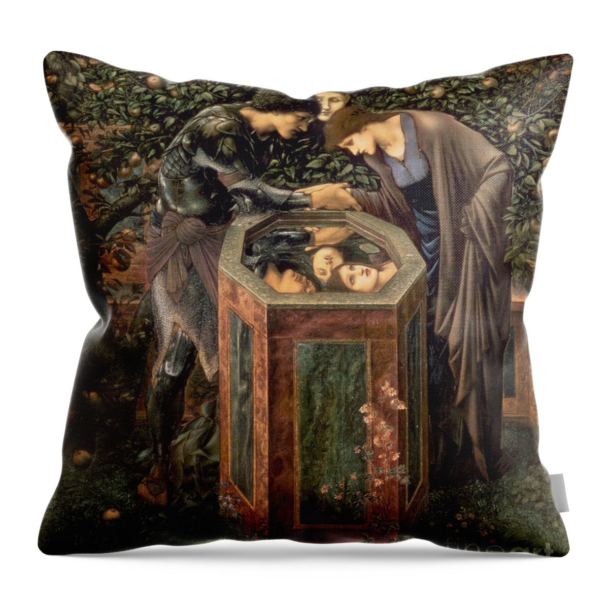 The Throw Pillow featuring the painting The Baleful Head by Edward Burne-Jones