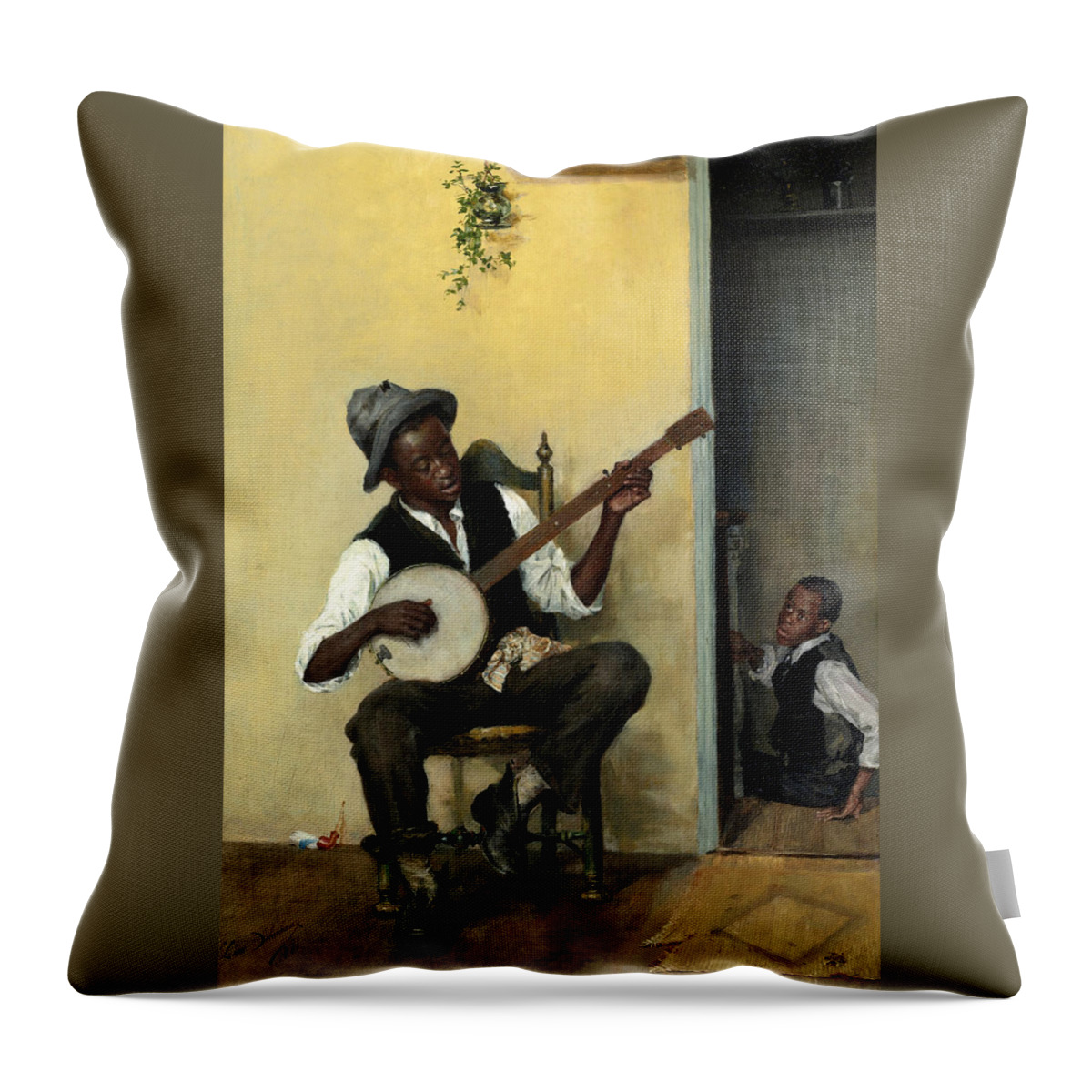 Leon Delachaux Throw Pillow featuring the painting The Banjo Player by Leon Delachaux
