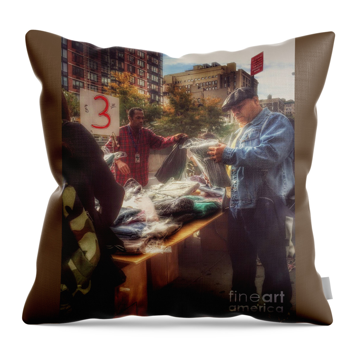 The Bargaining Table - Street Vendors Of New York Throw Pillow featuring the photograph The Bargaining Table - Street Vendors of New York by Miriam Danar