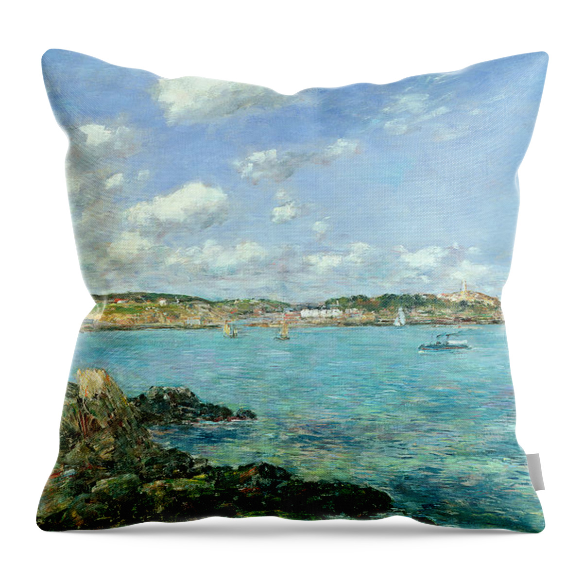 The Throw Pillow featuring the painting The Bay of Douarnenez by Eugene Louis Boudin